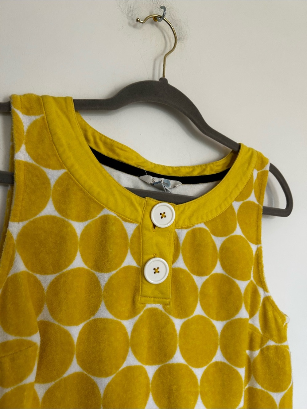 Boden Yellow & White Polka Dot Terrycloth High Neck Sleeveless Mini Dress Size 8 - Picture 3 of 6